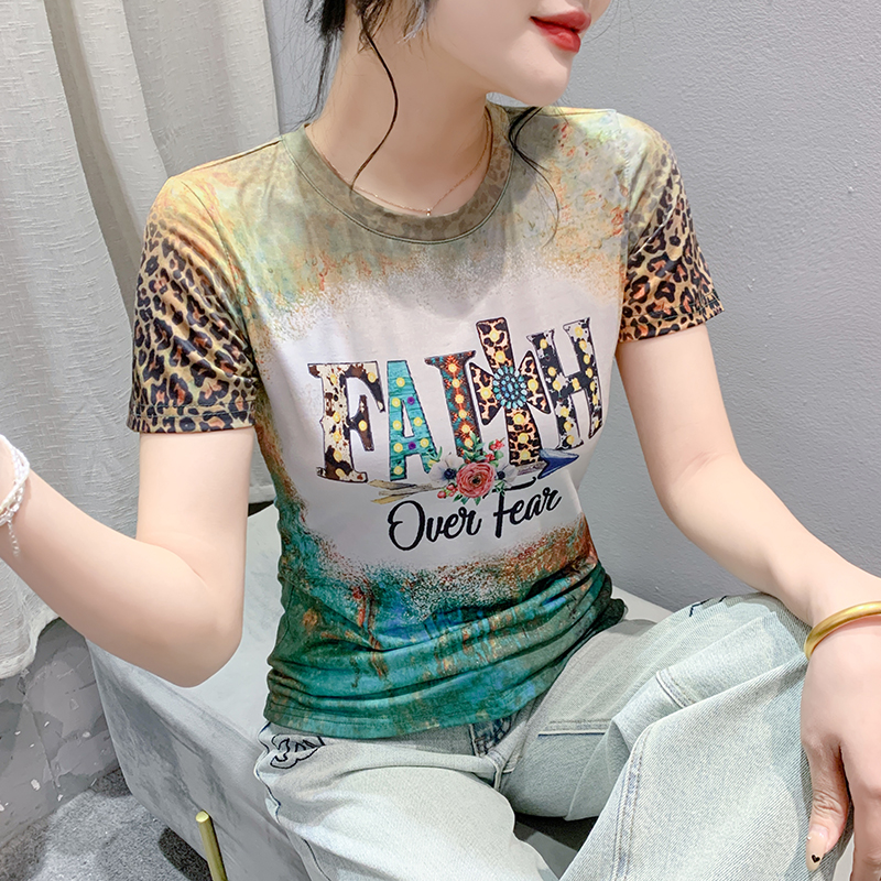 MY16989# 新款时尚定位印花字母短袖T恤打底衫修身上衣女女裝貨源服裝批發