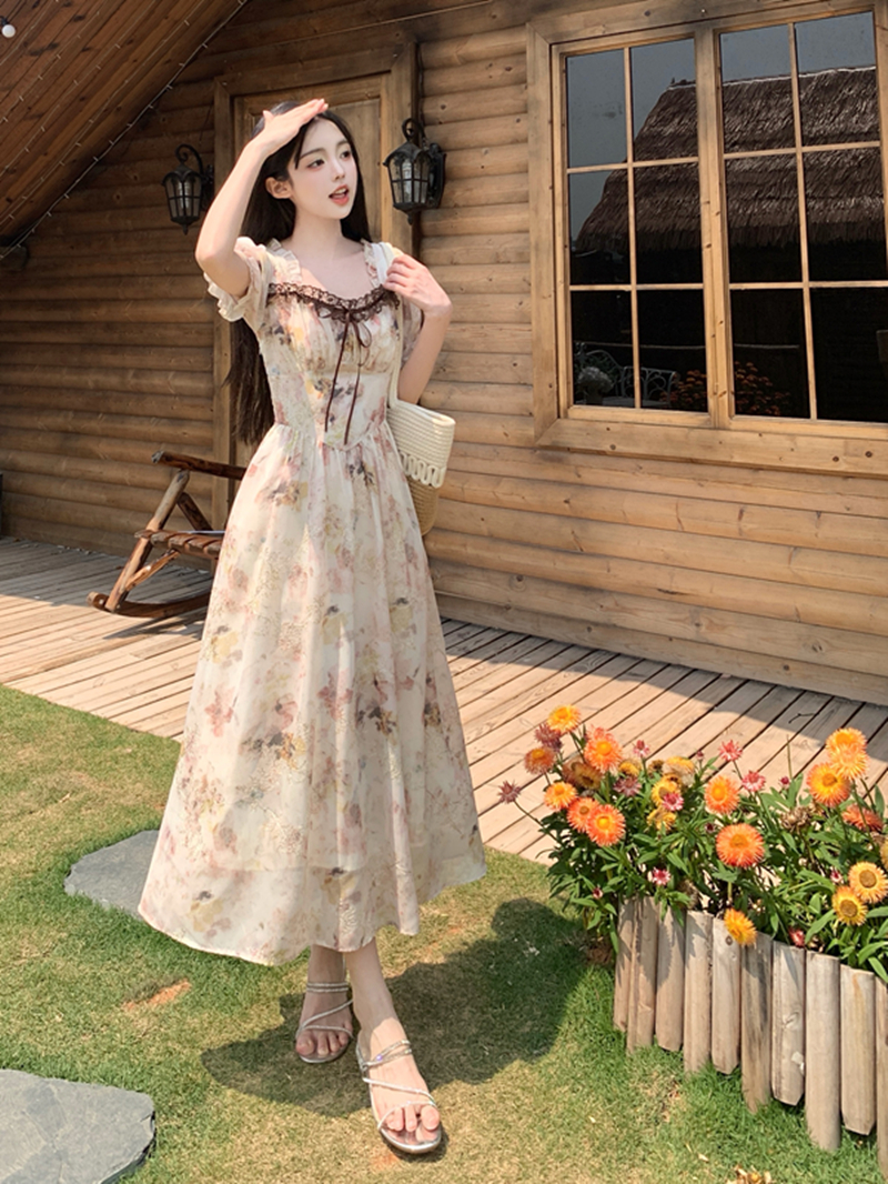 MY7871# 大码女装蕾丝边碎花雪纺连衣裙夏季新款微胖大码温柔裙子女裝貨源服裝批發