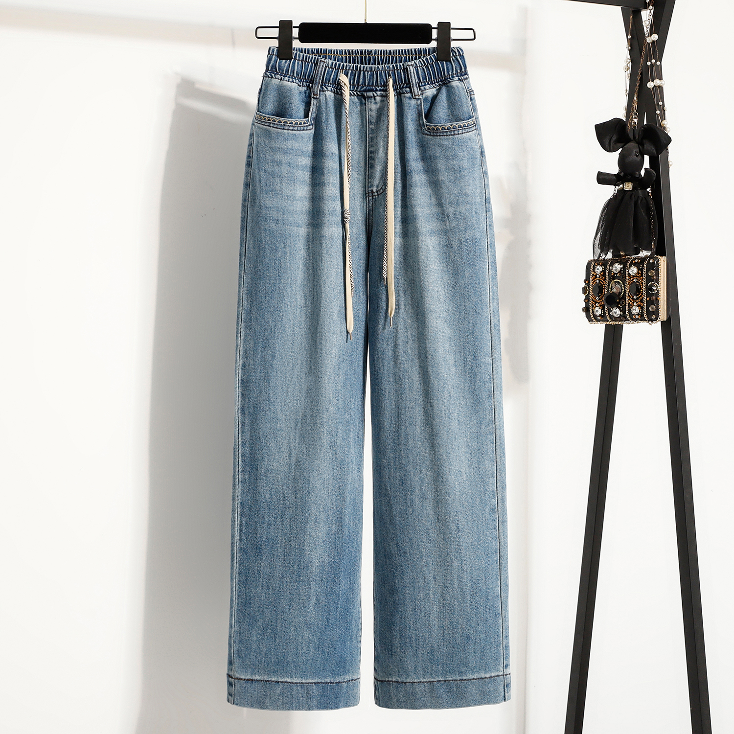 MY17496# 大码女装新款春夏微弹宽松显瘦直筒拖地牛仔裤女裝貨源服裝批發