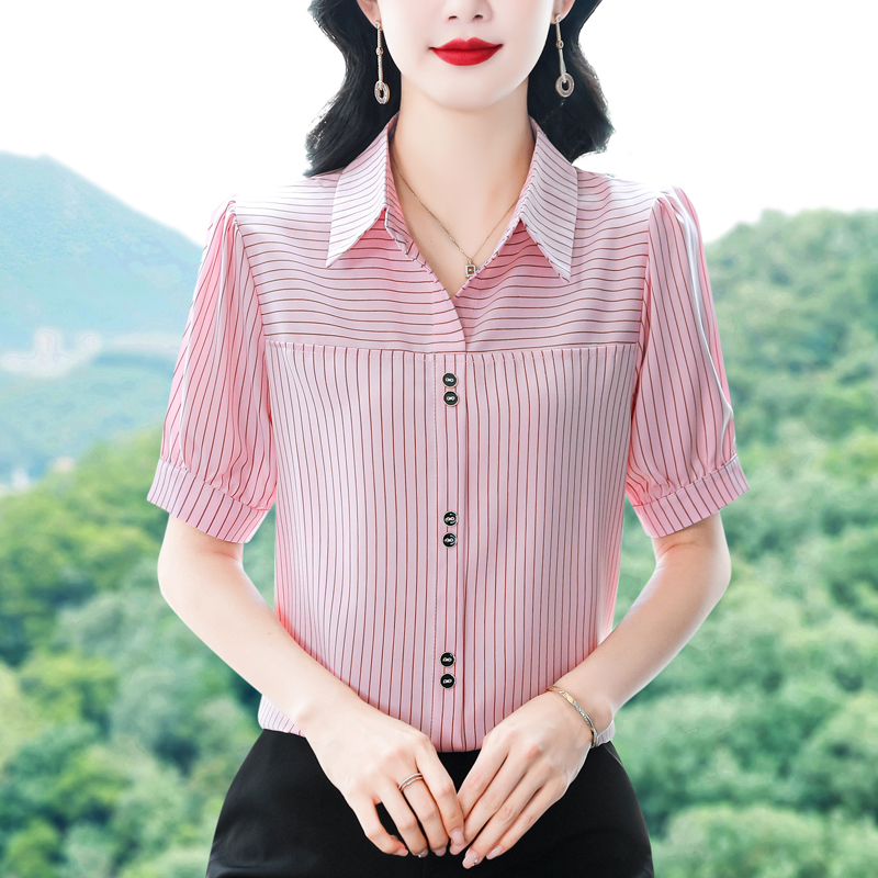 MY11139# 夏季新款洋气短袖上衣气质减龄衬衫女士大码小衫女裝貨源服裝批發