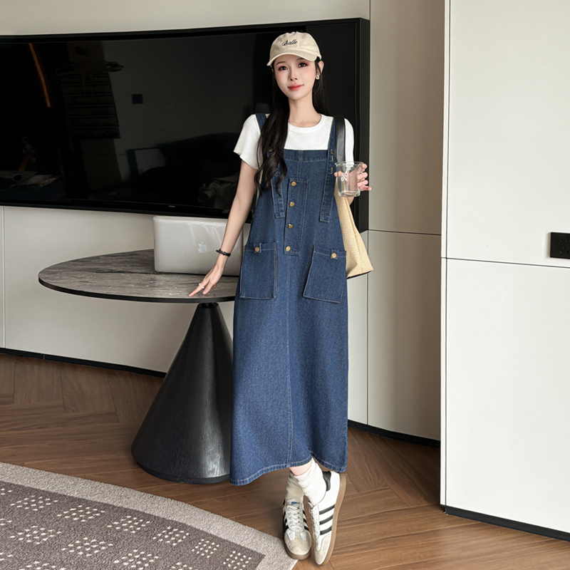 MY13939# 新款宽松休闲百搭牛仔背带裙中长款显瘦连衣裙女女裝貨源服裝批發