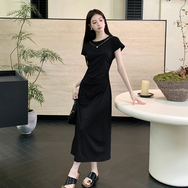 2026春夏新款短袖T恤連衣裙女法式收腰顯瘦設計感小眾氣質裙子潮