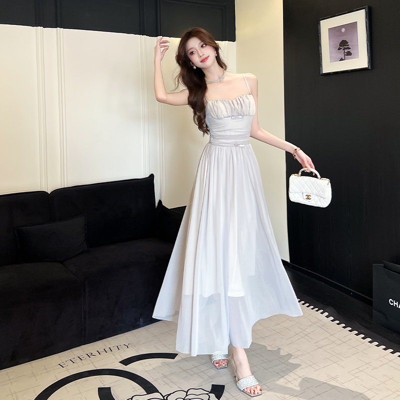 2026春夏新款高級感小眾ins氣質生日宴會吊帶連衣裙伴娘禮服長裙