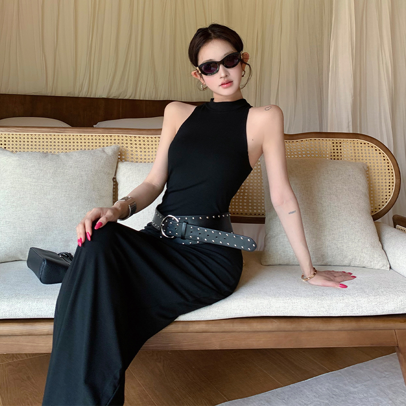 2026夏季新款卡戴珊無袖彈力背心連衣裙女修身收腰開叉長裙辣妹