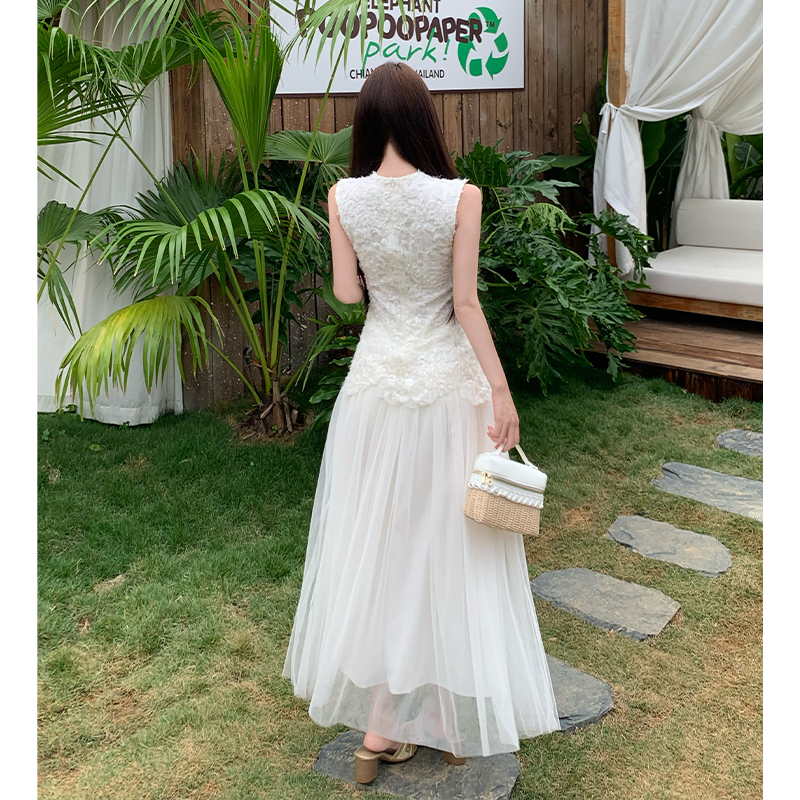 2026夏季新款美不自知重工法式無袖拼接裙溫柔氣質背心仙女長裙