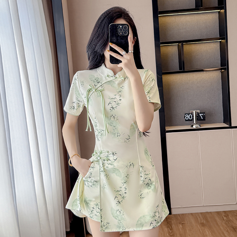 MY15574# 夏新款新中式改良旗袍气质甜美连衣裙短裤两件套女裝貨源服裝...