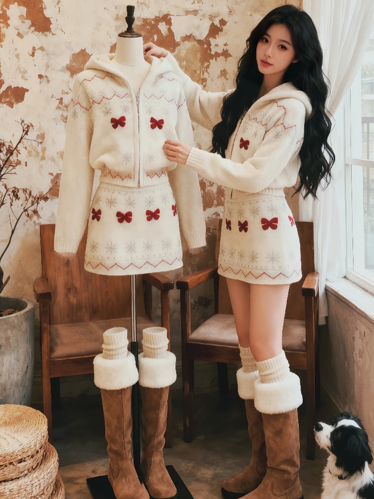 MY15357# 韩系chic套装新款慵懒松弛感复古针织上衣a字短裙独特漂...