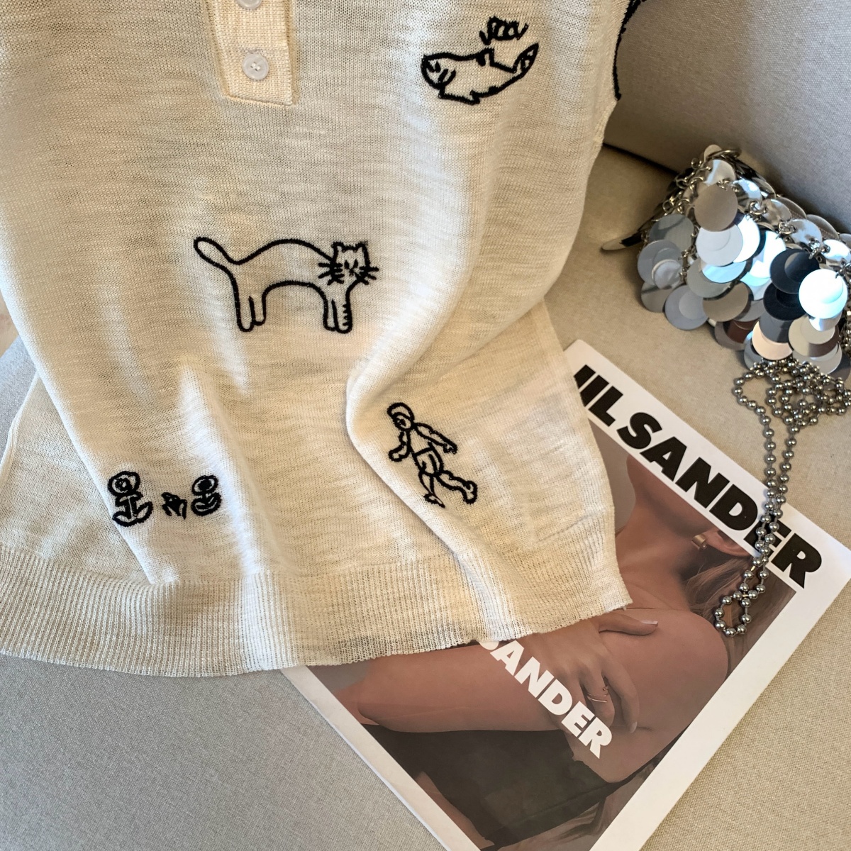 實拍2026新款polo領可愛刺繡針織衫女寬松百搭短袖短款上衣