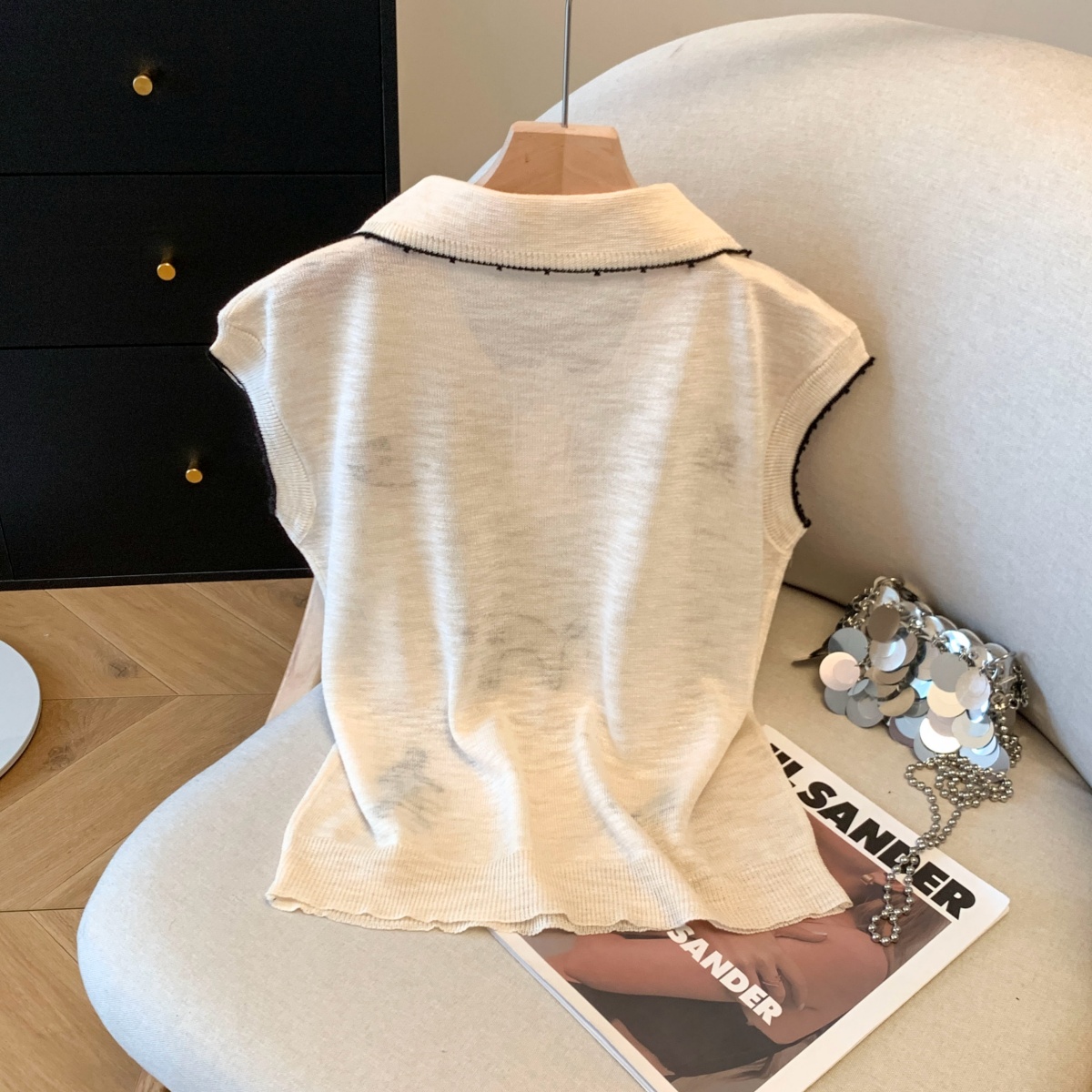 實拍2026新款polo領可愛刺繡針織衫女寬松百搭短袖短款上衣