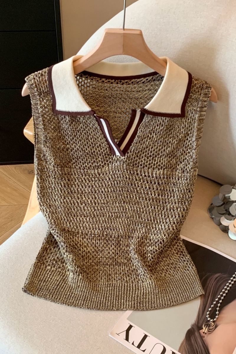 實拍老錢風高級感氣質撞色polo領馬甲女夏季新款修身顯瘦背心上衣
