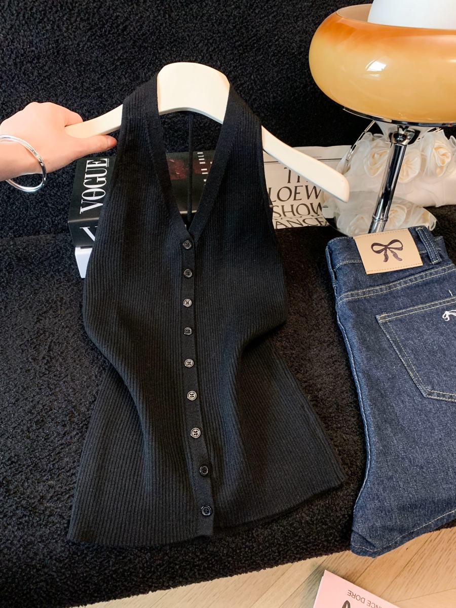 實拍夏季韓系純欲v領針織吊帶背心女修身無袖上衣氛圍感辣妹背心