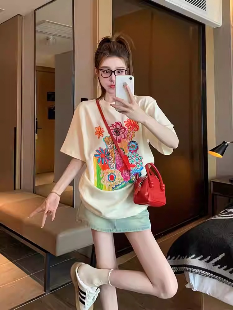 MY17027# 21支纯棉100%棉 短袖T恤女印花大码女裝貨源服裝批發