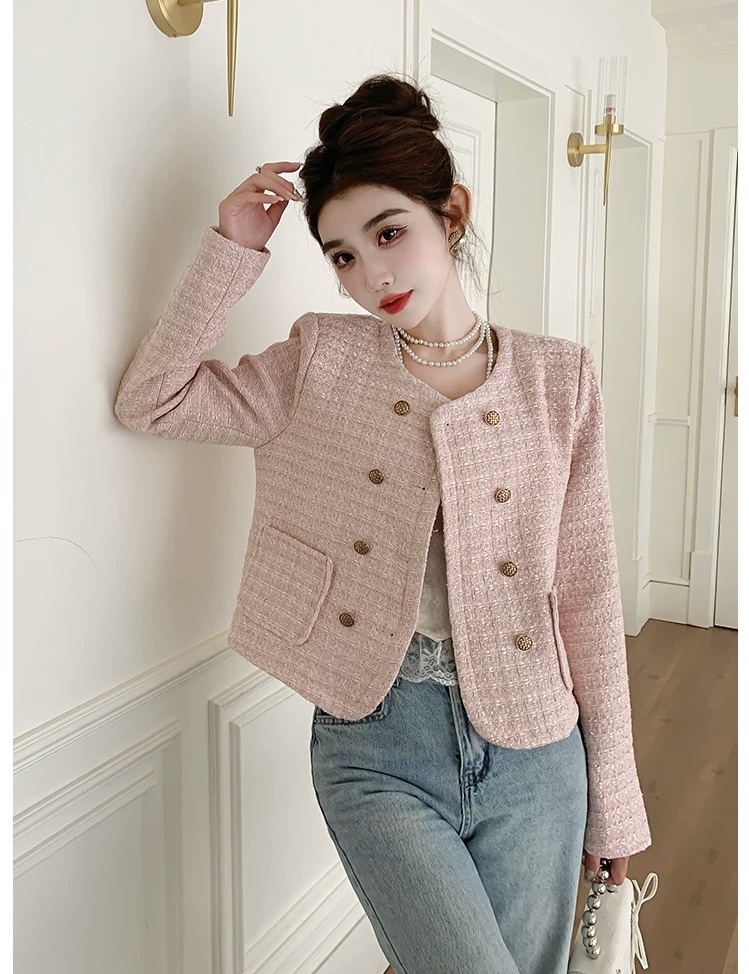 MY17066# 小香风短外套女装新款设计感短款粗花呢长袖百搭上衣潮女裝貨源服裝批發