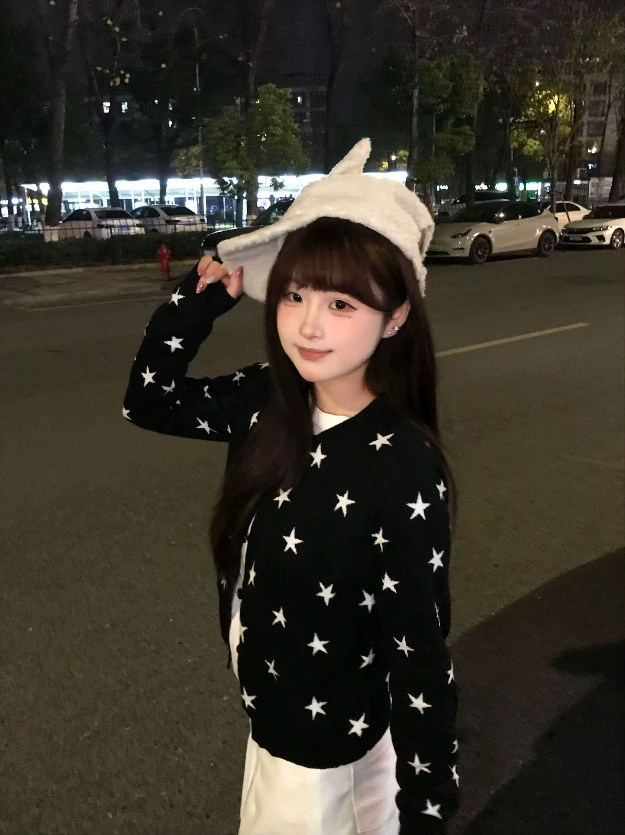 甜美少女風星星提花假兩件毛衣針織開衫上衣慵懶風百搭針織衫外套