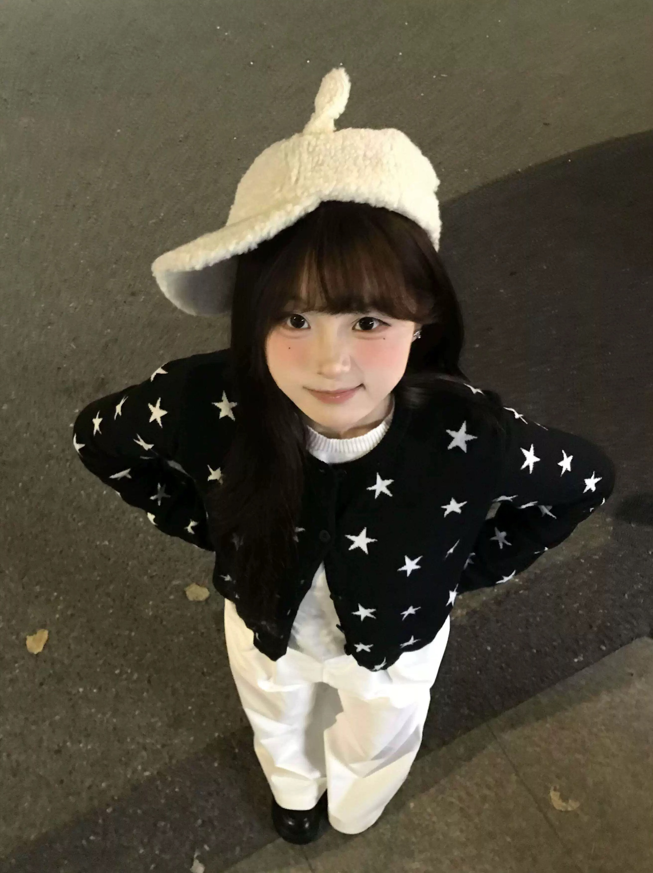 甜美少女風星星提花假兩件毛衣針織開衫上衣慵懶風百搭針織衫外套