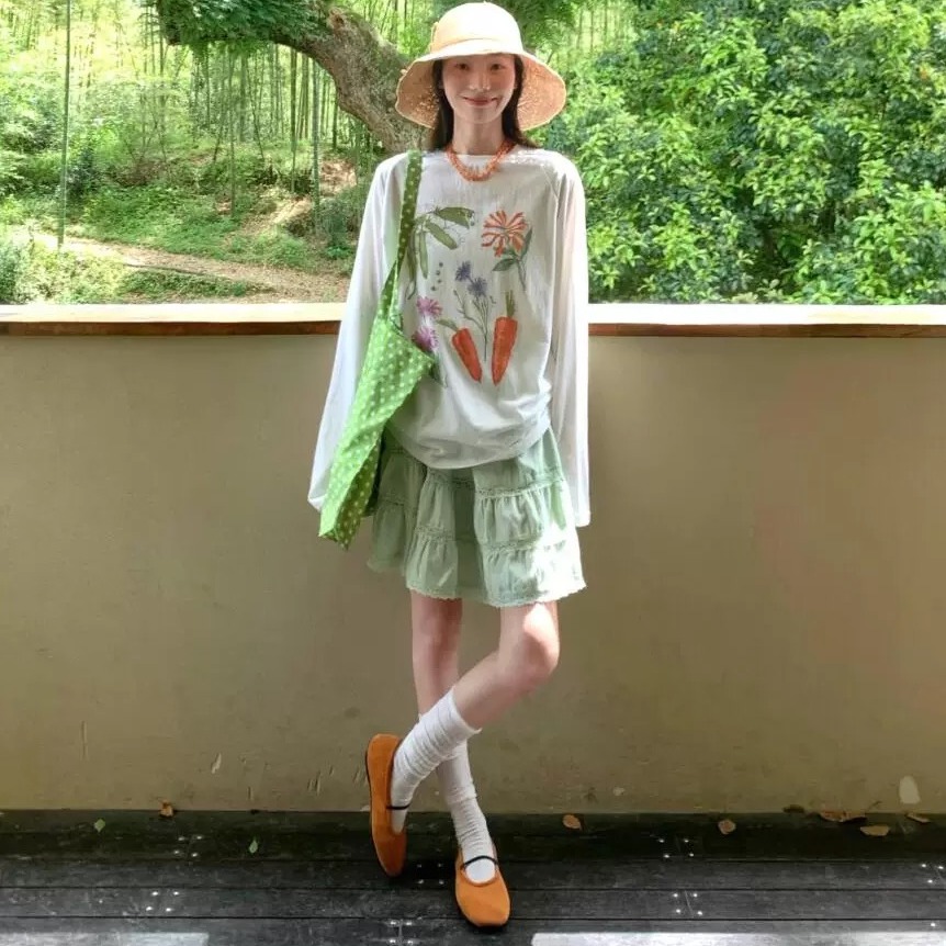 春夏季薄款印花微透輕薄長袖白色罩衫女慵懶涼感透氣防曬網紗T恤