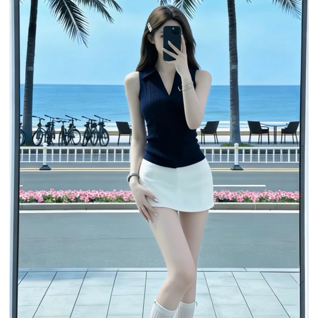 小個子純欲風藏青色v領無袖背心2026夏季新款夏裝高級感上衣女裝