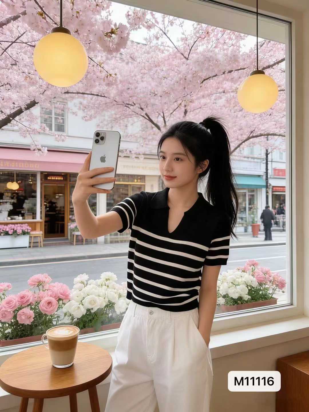 實價韓版時尚polo領套頭條紋百搭短袖上衣