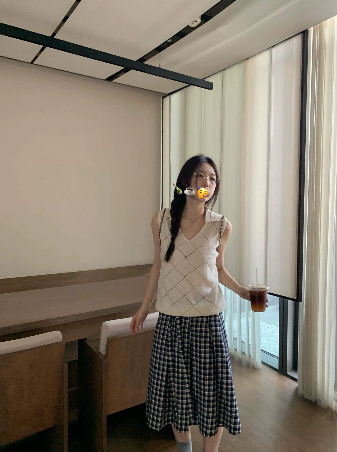 復古休閑菱格紋鏤空針織衫背心女2025新款夏季設計感修身無袖上衣