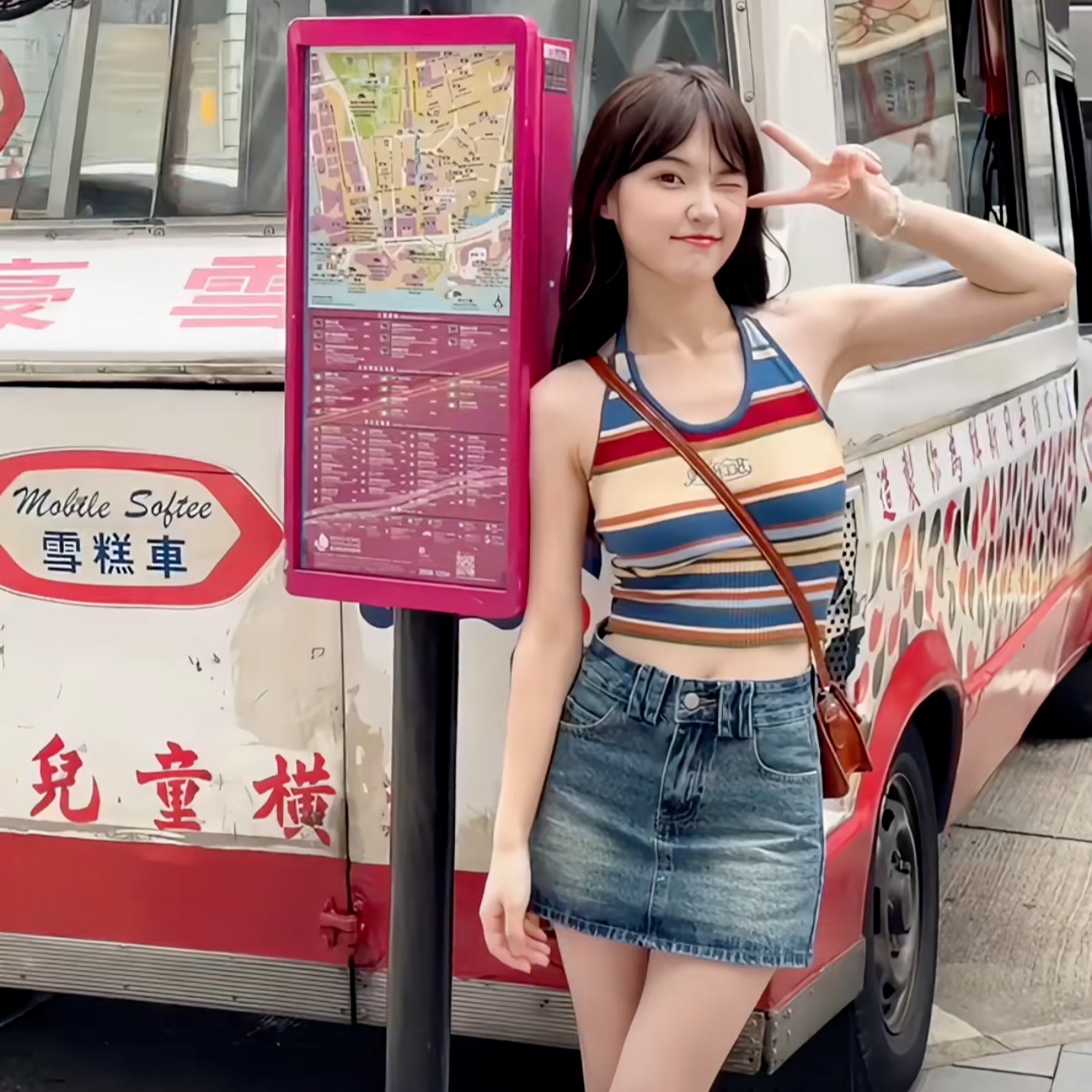 美式辣妹彩色條紋掛脖背心女夏季度假風別致無袖內搭上衣