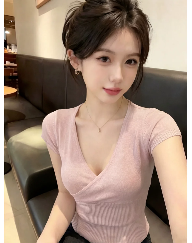 粉色方領短款短袖正肩t恤女夏季設計感小眾修身緊身針織冰絲上衣