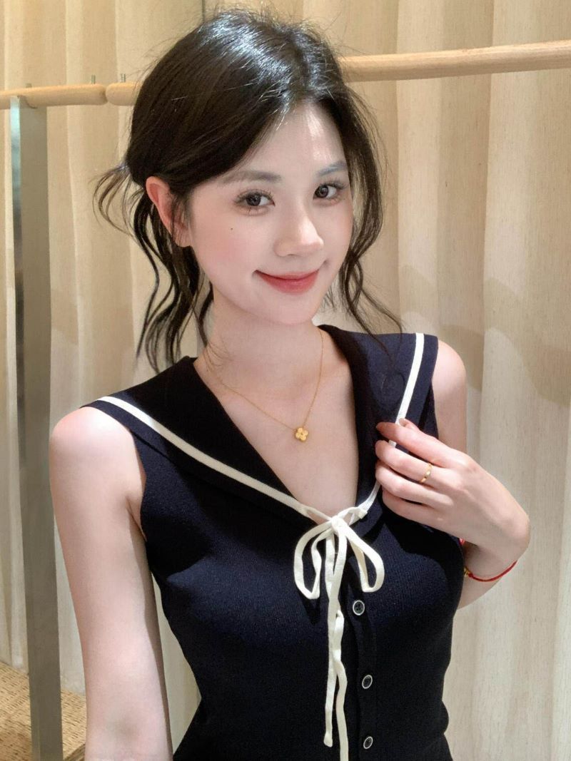 韓系海軍領短袖針織衫女夏季修身顯瘦時尚百搭獨特絕美無袖上衣