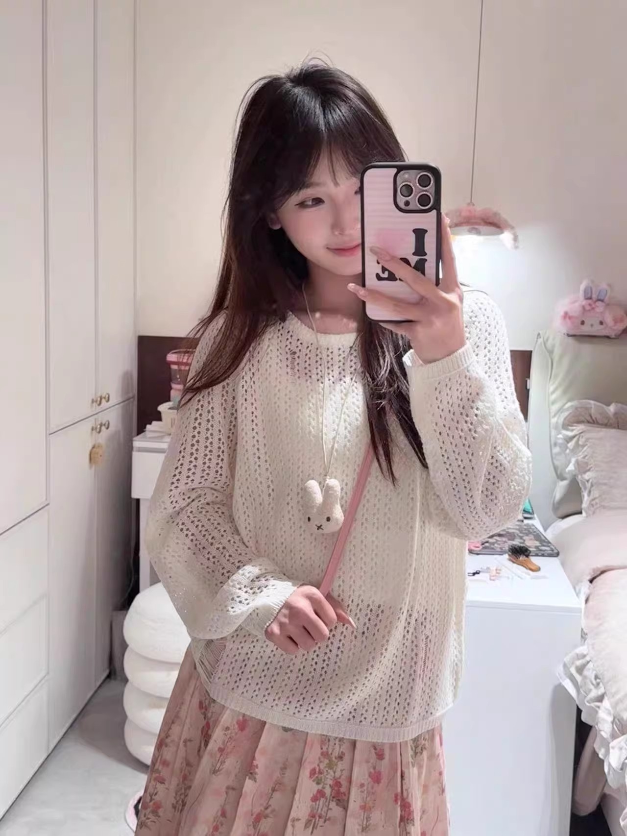 PlaceOrder韓國小眾鏤空針織衫長袖罩衫女春夏薄款慵懶松弛感上衣