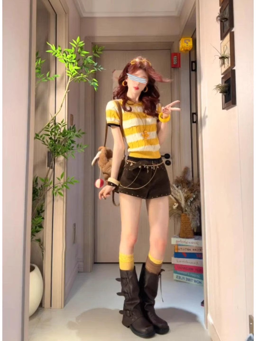韓系絕美撞色圓領麻花條紋短袖針織衫女夏季寬松百搭顯瘦套頭上衣