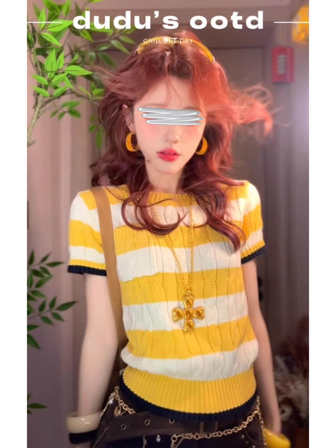 韓系絕美撞色圓領麻花條紋短袖針織衫女夏季寬松百搭顯瘦套頭上衣