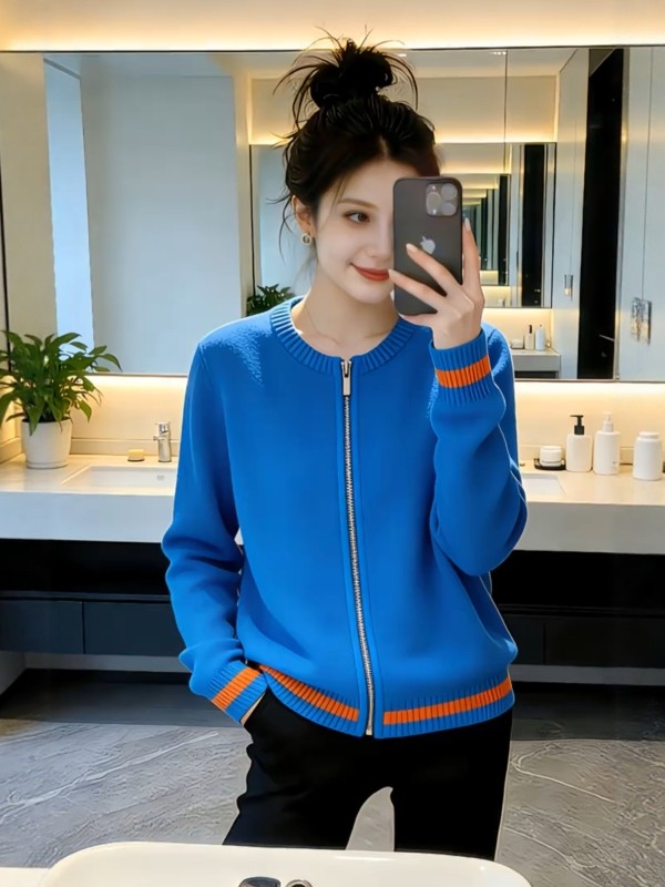 韓版時尚氣質圓領針織開衫女春季大碼胖MM設計感寬松顯瘦長袖毛衣