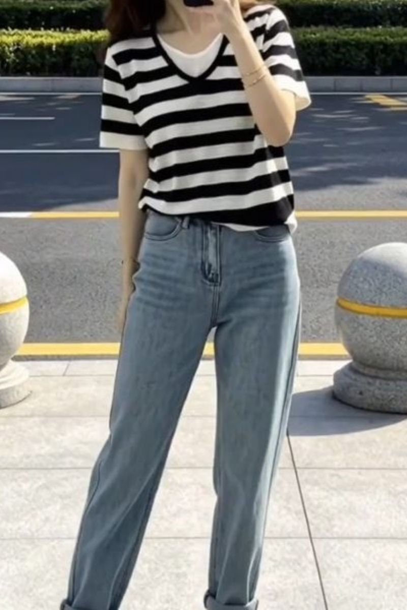 韓系chic條紋假兩件短袖t恤女裝2026年夏季mm顯瘦遮肉減齡上衣