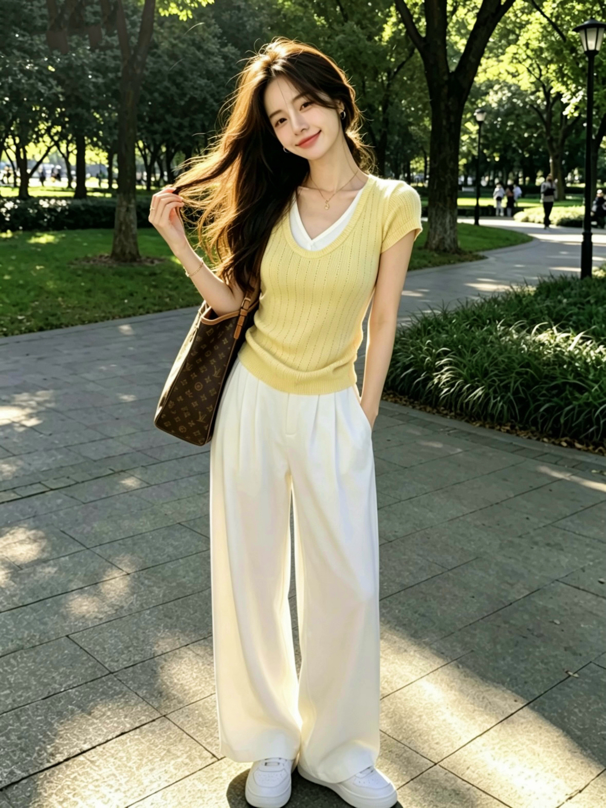 法式小資V領修身針織短袖t恤女夏季設計感撞色假兩件巨好看的上衣