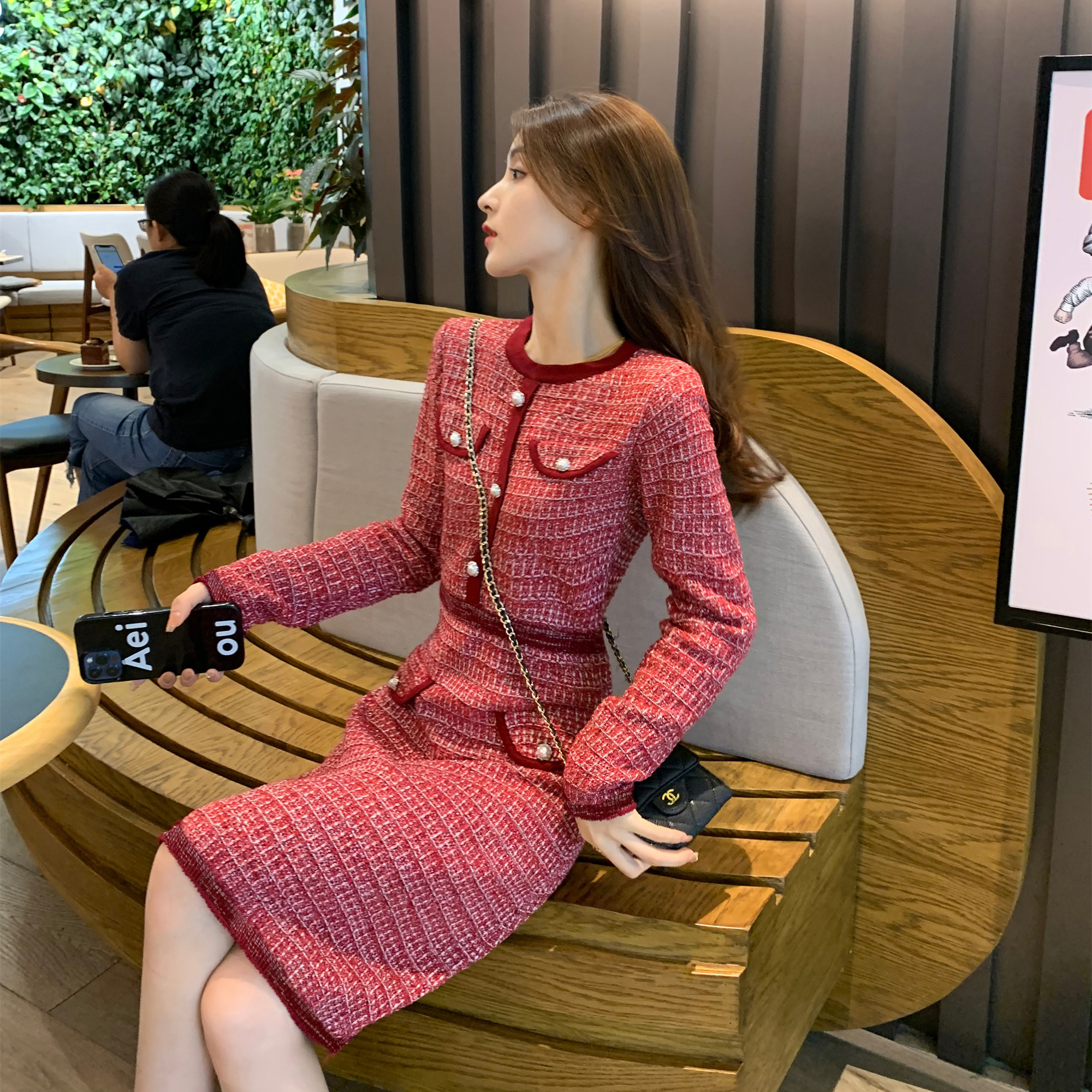 MY15505# 韩国小香风高级感名媛气质针织毛衣连衣裙女秋冬小个子收腰包臀裙女裝貨源服裝批發