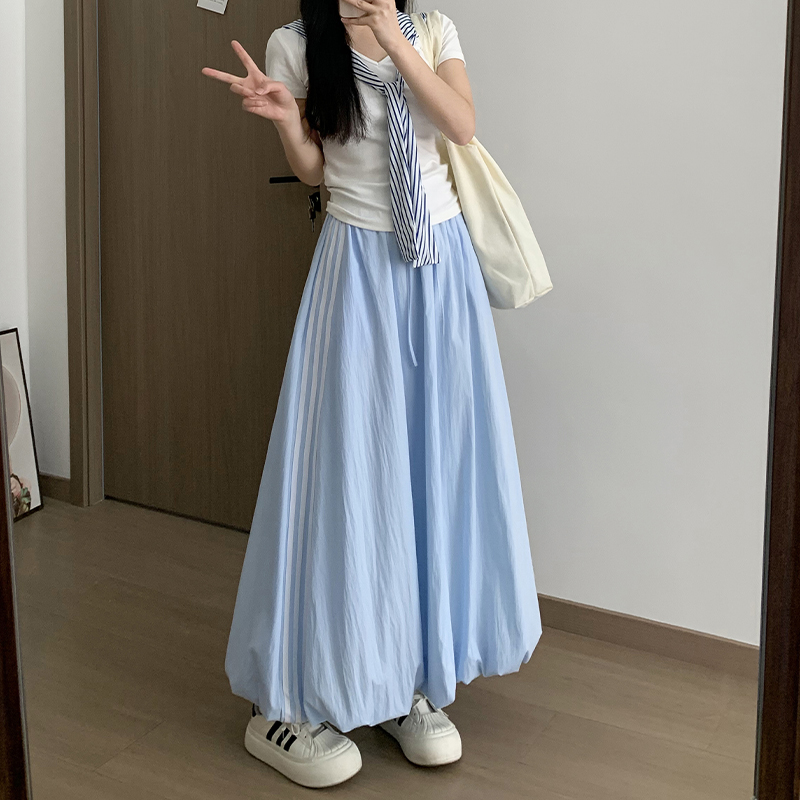 2026實拍美式休閑春夏顯瘦遮肉A字慵懶速干半身長裙女