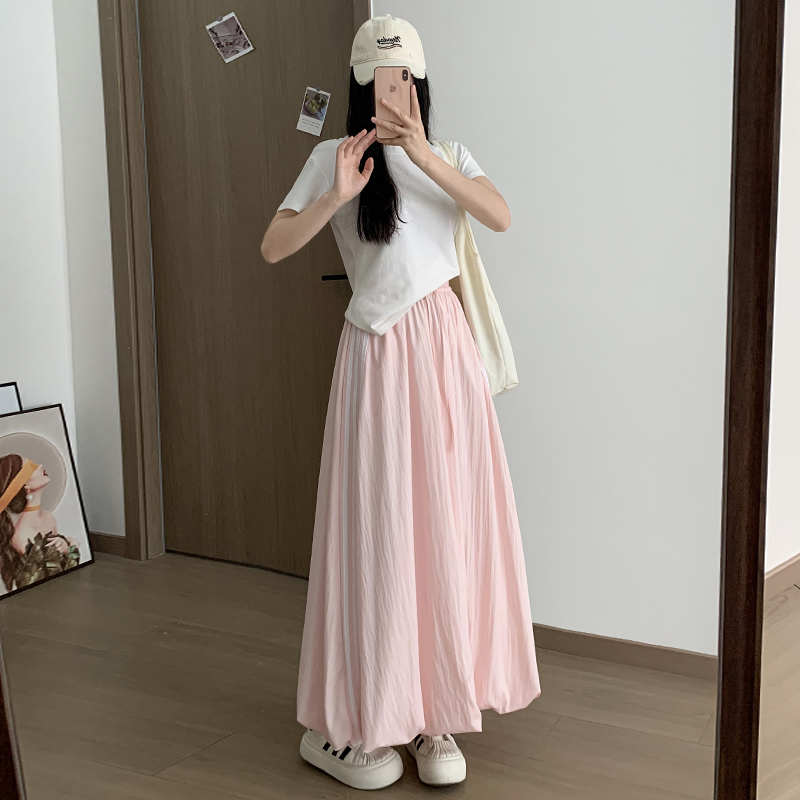 2026實拍美式休閑春夏顯瘦遮肉A字慵懶速干半身長裙女
