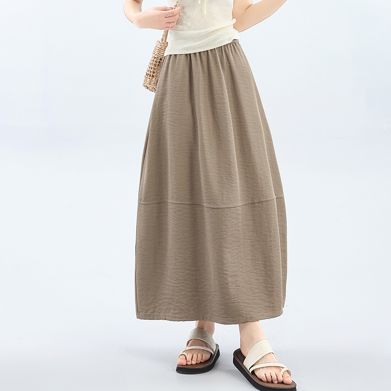 實拍2026夏季超薄透氣面料傘裙高腰A字花苞南瓜半身長裙女