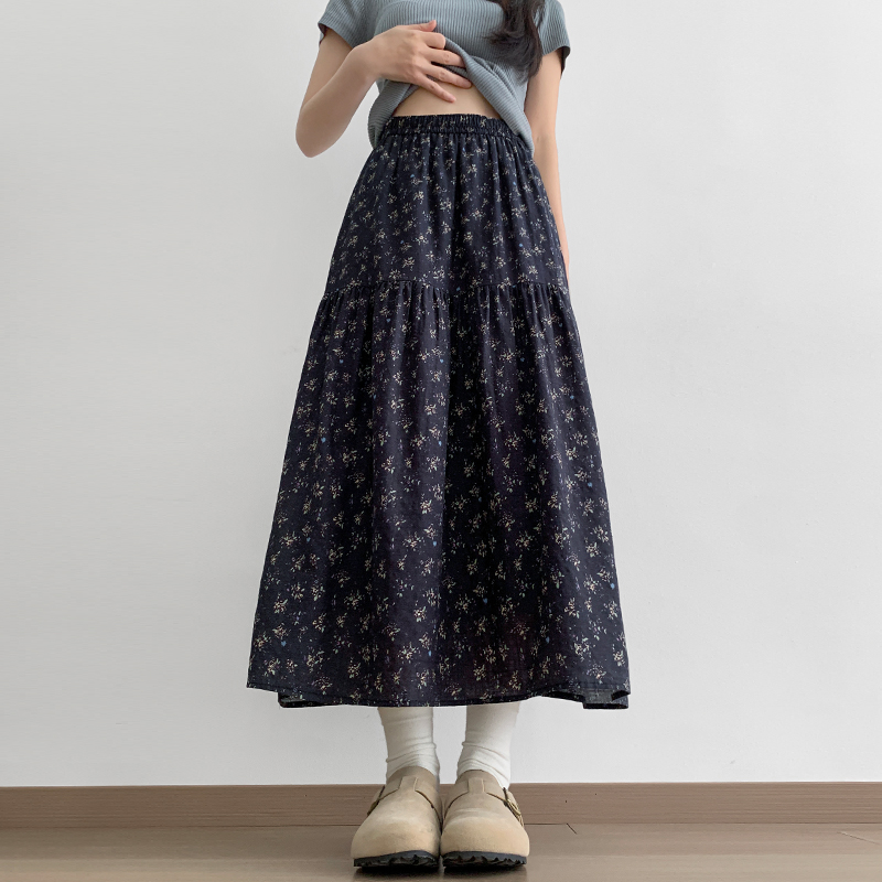 實拍森系碎花裙女春夏高腰寬松顯瘦a字蛋糕裙休閑百搭中長款傘裙