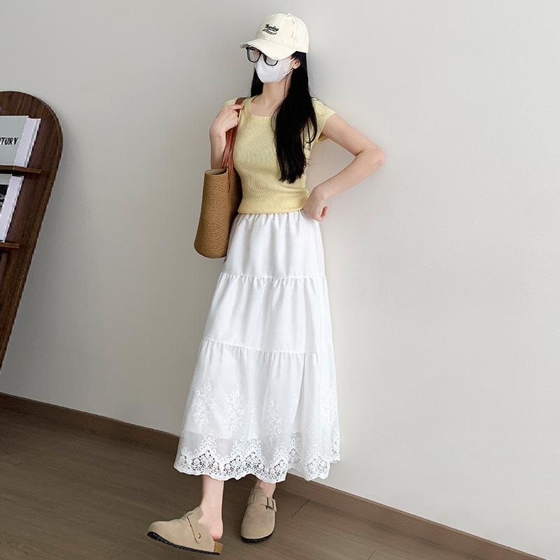 2026實拍韓版小個子白色蕾絲三層蓬蓬裙百褶氣質淑女蛋糕半身裙