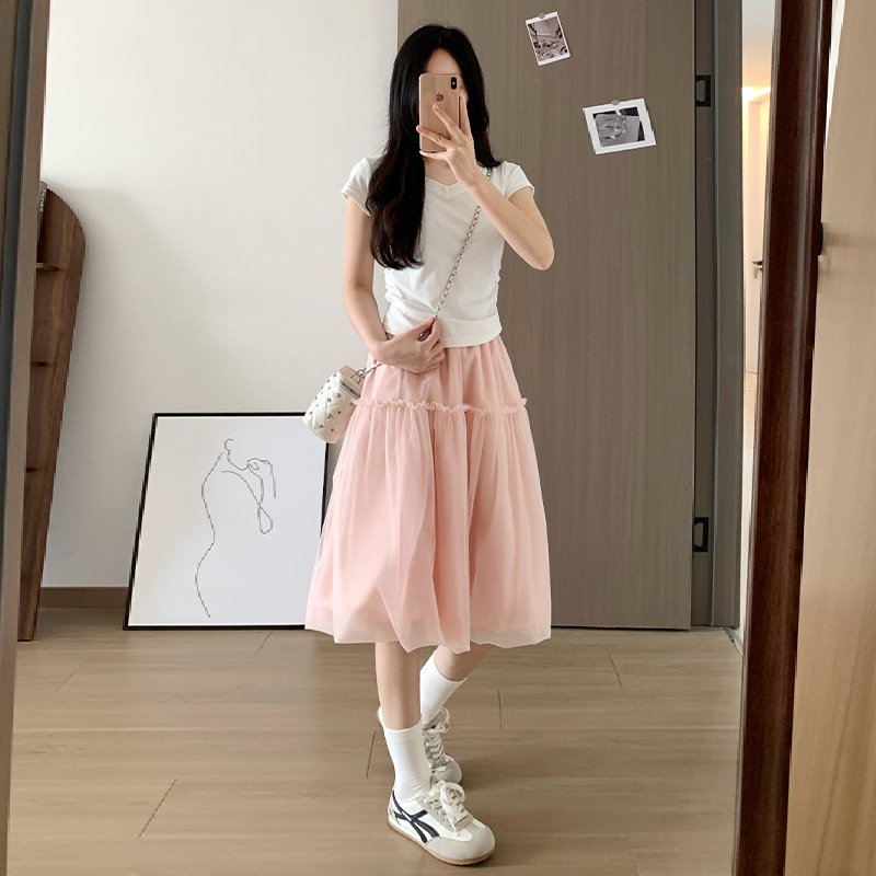 實拍2026彩色半身裙女夏季海邊度假蓬蓬裙紗裙休閑A字花苞短中裙