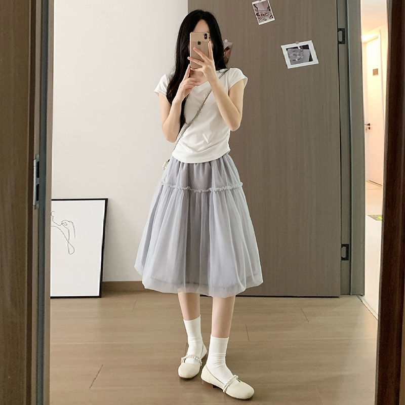 實拍2026彩色半身裙女夏季海邊度假蓬蓬裙紗裙休閑A字花苞短中裙