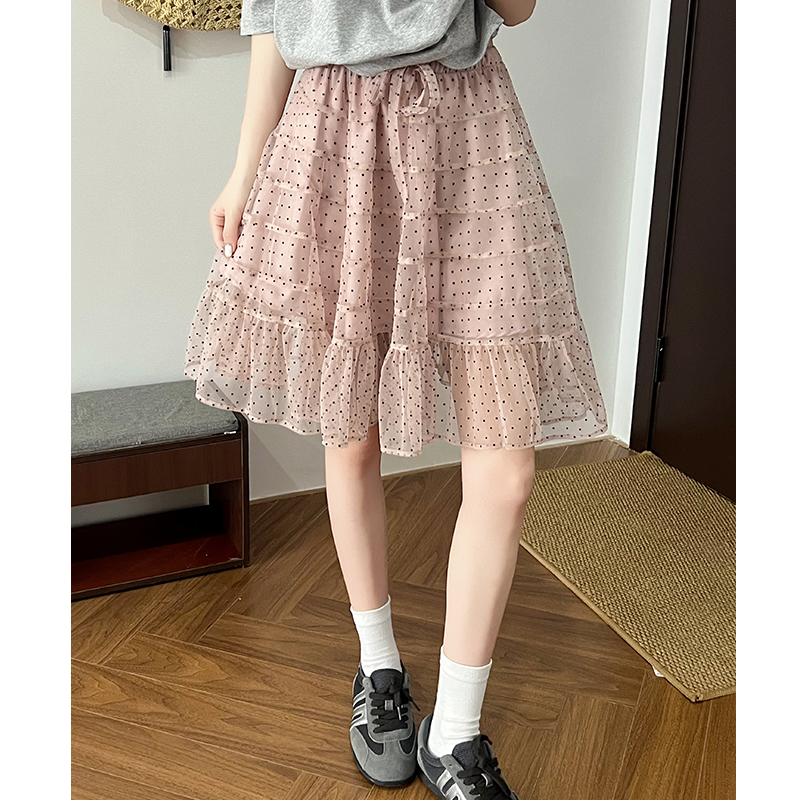 實拍粉色波點蛋糕裙女夏季2026新款小個子A字中裙蓬蓬裙辣妹短裙