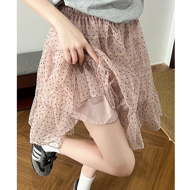 實拍粉色波點蛋糕裙女夏季2026新款小個子A字中裙蓬蓬裙辣妹短裙
