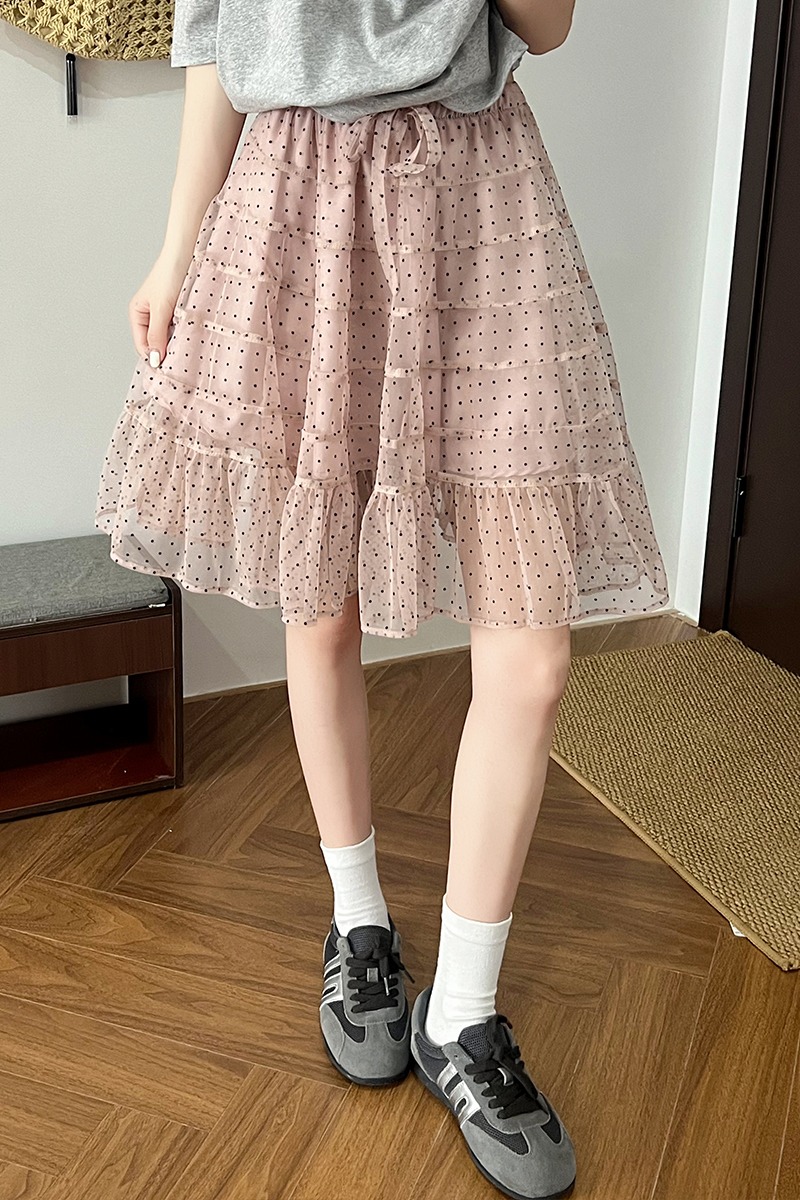 實拍粉色波點蛋糕裙女夏季2026新款小個子A字中裙蓬蓬裙辣妹短裙
