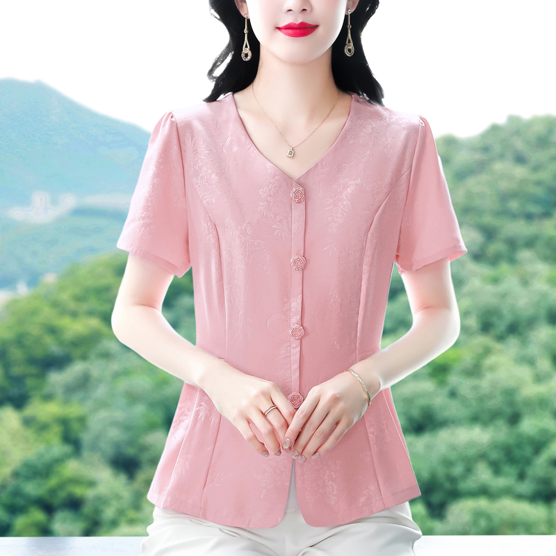 MY12525#夏装新款短袖衬衫时尚大码上衣宽松遮肚子百搭女裝貨源服裝批發