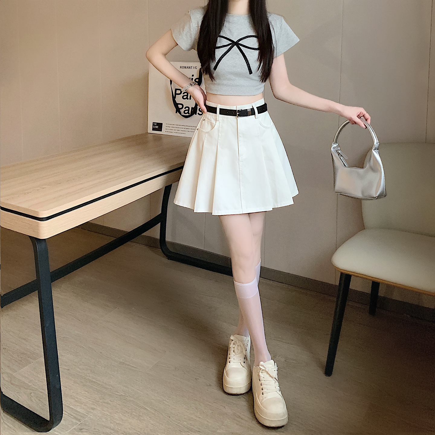 實拍百褶裙半身裙女新款高腰牛仔裙短裙A字裙包臀裙裙子半裙潮