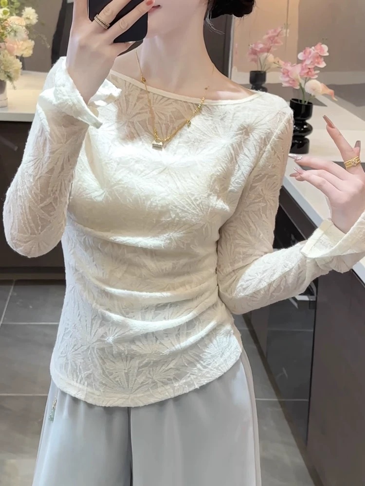 MY14703# 法式高级感钩花喇叭袖上衣新款米白色小衫设计感小众女裝貨源...