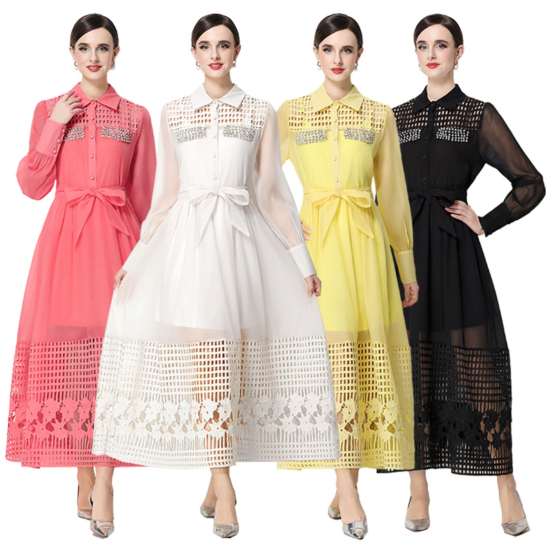 RY784# 2026新款跨境外贸长款连衣裙法式气质优雅风系带连衣裙