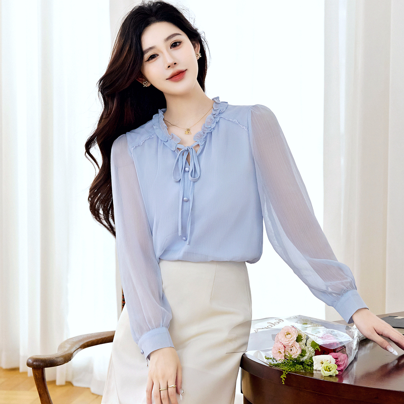 MY13466# 法式小众独特别致雪纺衬衫女长袖新款高级感气质漂亮上衣女裝貨源服裝批發