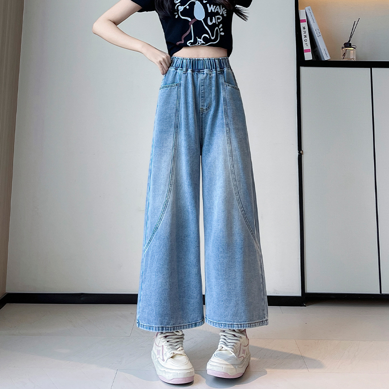 實拍 牛仔褲七分褲寬松高腰直筒闊腿褲顯瘦休閑加肥大碼女裝230斤