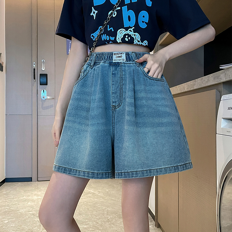 實拍 牛仔短褲寬松高腰闊腿遮肉顯瘦直筒休閑加大碼女裝胖mm230斤